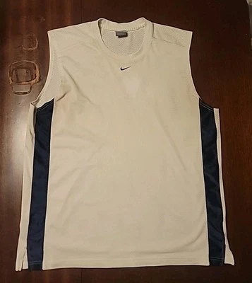 Camiseta deportiva vintage Y2K Nike sin mangas central Swoosh XL blanca con pipa azul Foto 1 de 4