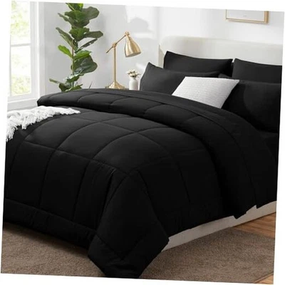  Juegos de edredón tamaño 7 piezas cama en una bolsa tamaño edredón, todo negro completo Foto 1 de 4