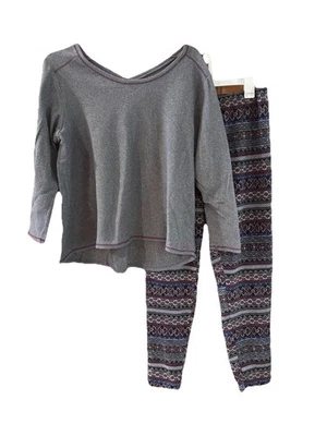 Conjunto de pijama de lã CUDDL DUDS pulôver cinza e calça com estampa Fair Isle G - Imagem 1 de 2