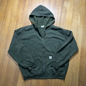 Felpa con cappuccio e zip Carhartt Olive vintage uomo XL abbigliamento da lavoro bella forma! - Foto 1 di 8