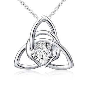 Sterling Silver Claddagh Celtic Knot Heart Pendant Necklace, 18" Chain for Wo... - Picture 1 of 7