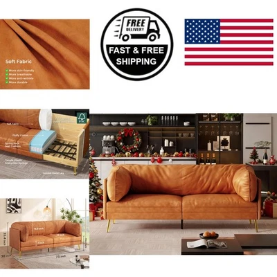 Marco de madera resistente de tela naranja Loveseat duradero de 73 pulgadas para uso duradero Foto 1 de 4