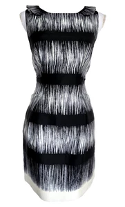 Banana Republic Petite Sleeveles Women's Silk Sheath Dress Size 6P Black Ecru - Picture 1 of 13