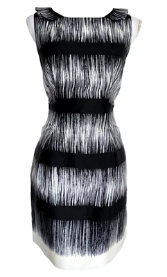 Banana Republic Petite Sleeveles Women's Silk Sheath Dress Size 6P Black Ecru - Image 1 of 4