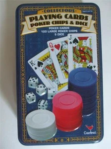 Cardinal Collectors Playing Cards Poker Chips & Dice in Blue Tin Box - Picture 1 of 8