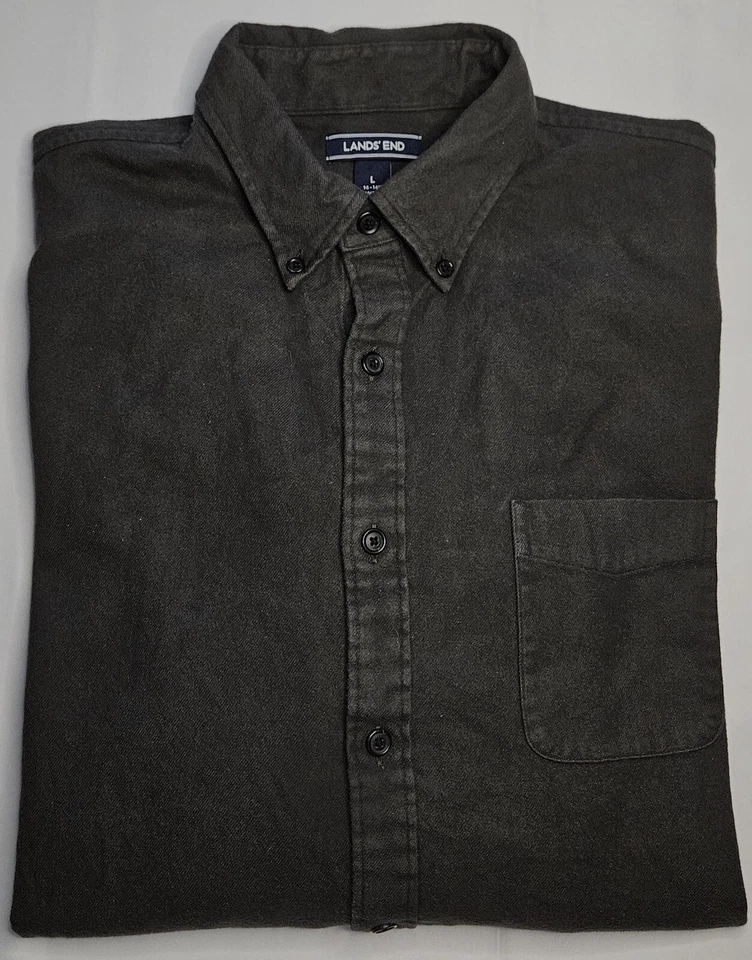 Mens Lands' End Long Sleeve Lighter Weight Chamois Shirt Size Large 16 16 1/2 - Image 1 of 2