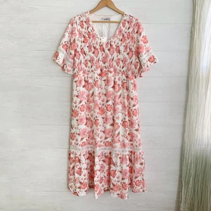 NWT Grace Karin - Pink floral smocked short sleeve dress, 2XL - Picture 1 of 6