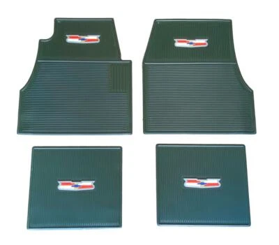 55 56 57 Chevy Green Rubber Floor Mats With Chevrolet Crest Logo 1955 1956 1957 - Image 1 of 4