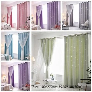 1PC Double Layer Stars Curtains Princess Girls Bedroom Blackout Window Curtains - Picture 1 of 17