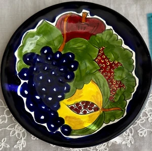 Mexican Talavera Plate 7.5 inch lead free Mexico grapes cobalt blue,green, fruit - Picture 1 of 4