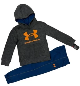 Under Armour Boys Size 6 Sweatshirt Hoodie Sweats UA Big Logo Grey Blue NWT - Picture 1 of 5