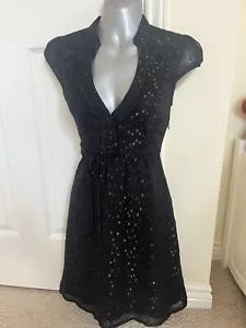 Y2K Vintage Jane Norman Black Sheer Sparkle Sheer Milkmaid Blouse Dress 10 8 - Picture 1 of 7