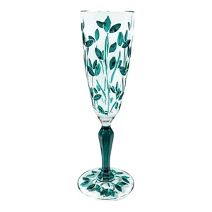 Murano Glass Champagne Dark Green Wine Hand Painted Flower Venice - Picture 1 of 2