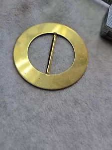 Large Round 3 1/8" Round Metal Buckle Slide. Gold Tone - Picture 1 of 4