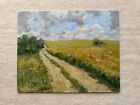 Original oil painting wheat field wall art countryside landscape field path 10x8