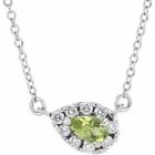 Sterling Silver 5X3 Mm Natural Peridot & 1/8 Ctw Natural Diamond 16" Necklace