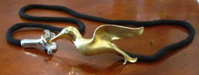 Christopher Ross 1983 Vintage Gold Hummingbird with Silver Flower Belt Buckle - Image 1 of 4