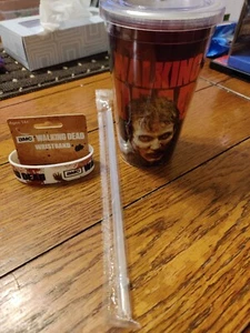 Walking Dead Tumbler W/Straw & Wrist Band (PLASTIC) NEW - Picture 1 of 4