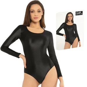 Gatta BODY Black Brillant Langarm Einteiler Unterwäsche glänzender Bodysuit - Imagen 1 de 5
