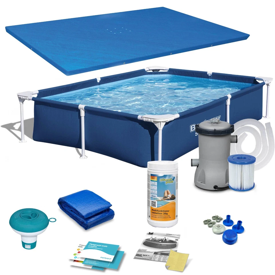 BESTWAY 7 in 1 Frame Pool Gartenpool Schwimmbecken Filterpumpe 221 x 150 x 43 cm - Bild 1 von 4