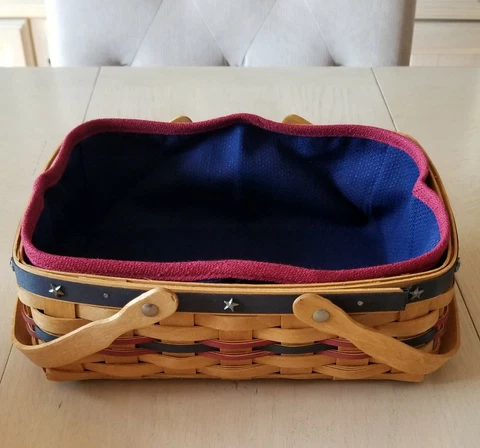 2004 LONGABERGER BEE BASKET Red Blue Weave Stars NEW Consultant Only Made in USA Cover