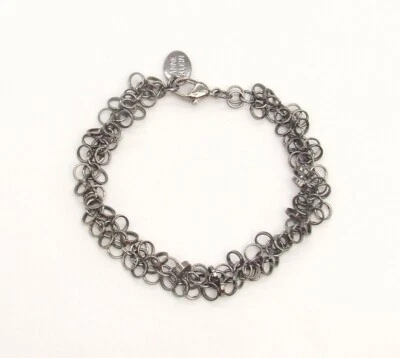 7.5" ANNE KLEIN Negro Cha Cha Pequeño Anillo Cuelga Cadena Pulsera 5mm Eslabones Foto 1 de 4