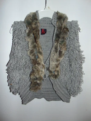 DG вязаный шиншилла меха отделки петля Shag крючком жилет женщин кардиган свитер большой - Изображение 1 из 4