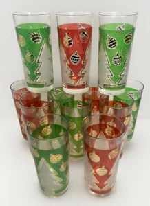 Libbey Christmas Tree Red Green Gold Tumbler Highball Italy Lot of 12 Vintage - Picture 1 of 13