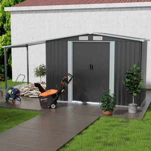 4 6 8 10 ft x 8ft Garden Storage Shed with Double Sliding Door Outdoor Dark Grey - Picture 1 of 21