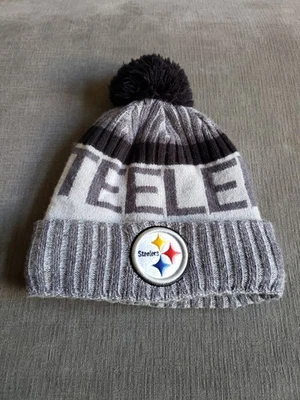 Pittsburgh Steelers NFL New Era Tejido Puños Pom Gorro Gris/Negro - ¡EXCELENTE ESTADO! Foto 1 de 4