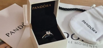 Anel solitário espumante prata esterlina Pandora tamanho 9 (58) transparente CZ pronto para presente - Imagem 1 de 4
