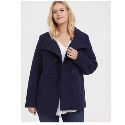 Abrigo Torrid Azul Marino Doble Pecho Guisante Bolsillos Talla 1X Foto 1 de 4