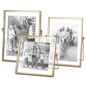 Set of 3 Glass Photo Frame Collection Simple Metal Geometric Picture Frame wi... - Picture 1 of 7