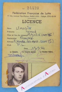 ● Licence 1964 Gérard LIMOSIN Fédération française de Lutte - carte Paris - Picture 1 of 1