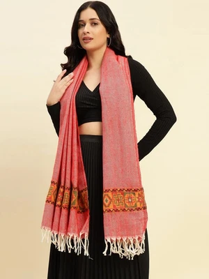 Red Cashmere Pashmina Paisley Shawl Wrap Stole Large Soft Indian Wool Warm Throw - Image 1 of 3
