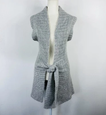 BKE пряжка размер средний Mohair смесь без рукавов галстук спереди кардиган свитер серый - Изображение 1 из 4