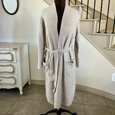 Soft Surroundings Dia Longline robe womens size Small sweater belted fuzzy Beige - Image 1 of 4