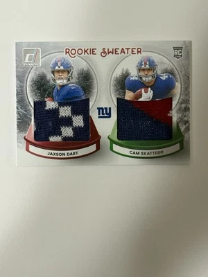 2025 Panini Donruss Football Rookie Sweaters Jaxson Dart Cam Skattebo SWED-NYG - Image 1 of 4