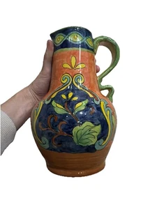Vtg Mexico Xalitla Handpainted Art Pitcher Folk Art Handpainted Terracotta Jug - Picture 1 of 14