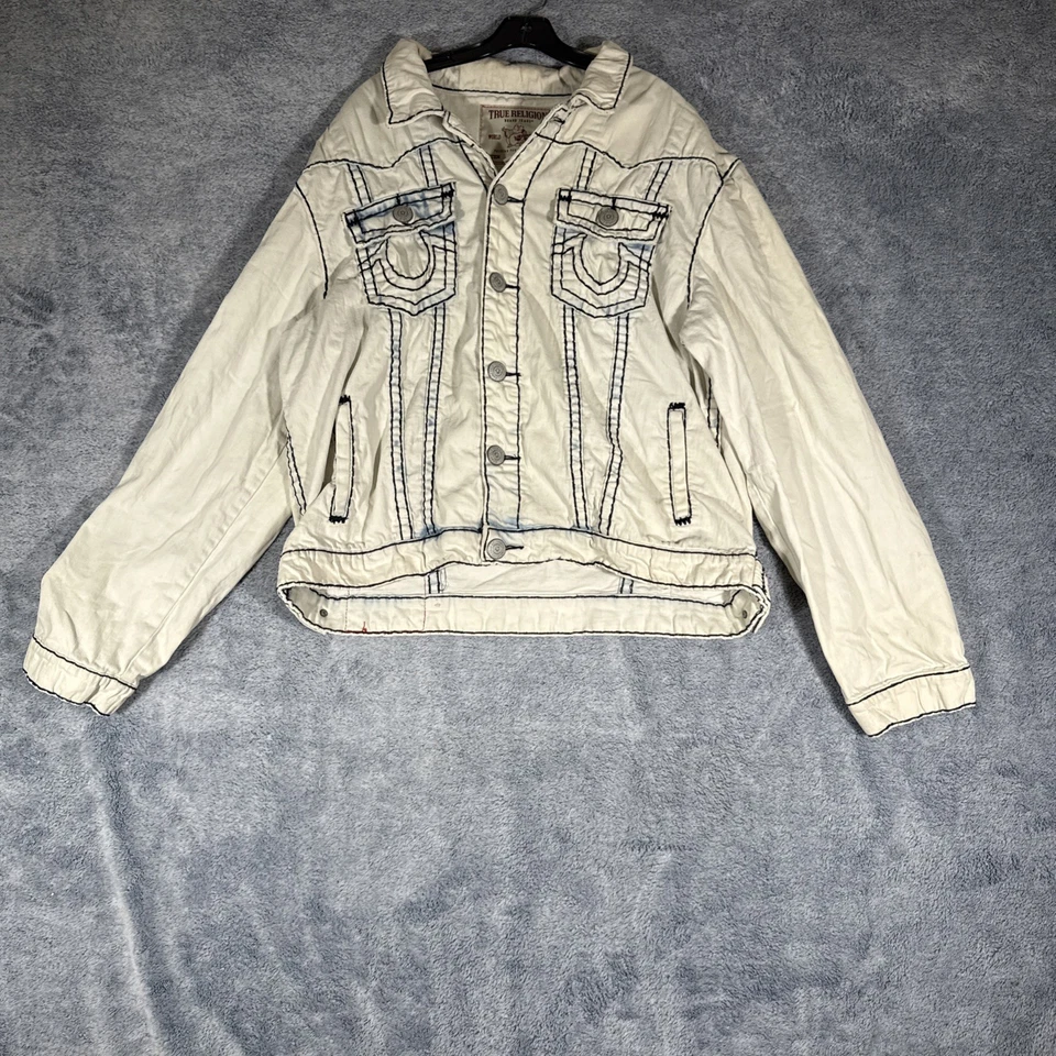 Jaqueta jeans True Religion Jimmy masculina 3XL azul lavagem leve caminhoneiro faroeste - Imagem 1 de 4