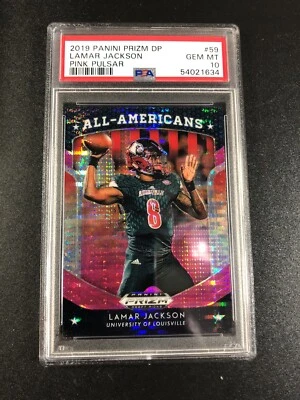 Lamar Jackson Rookie RC - 2019 Panini Prizm DP Pink Pulsar PSA 10 All American - Image 1 of 2