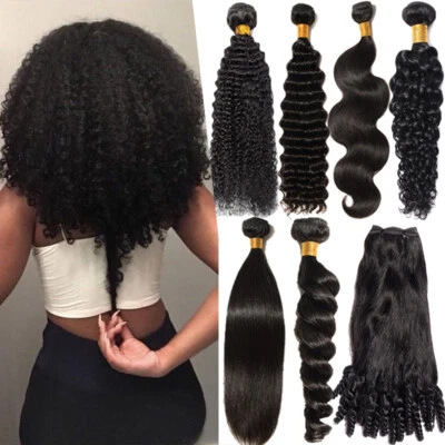 Extensiones de cabello humano virgen brasileño americano paquetes gruesos tejido trama rizado Foto 1 de 4