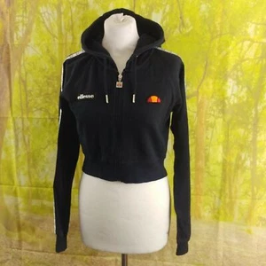 Ellesse black cut off full zip Hoodie. UK women's size 8 - Picture 1 of 10