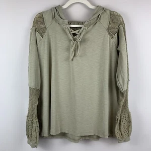 Felpa con cappuccio Miss Me stringata donna taglia M verde oliva uncinetto pizzo boho grunge spigolosa - Foto 1 di 12