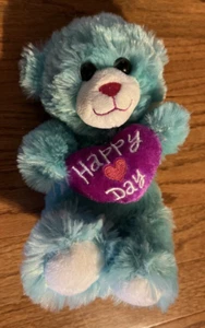 Dan Dee Teal Valentine Love Heart Bear Plush Stuffed Animal Toy 8" - Picture 1 of 7