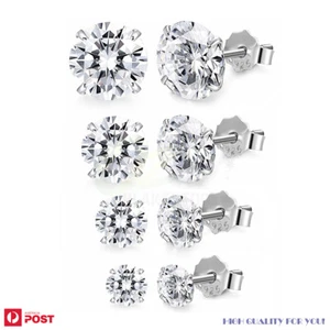 2PCS Earrings Cubic Zirconia Ear Studs Sterling Silver Surgical Steel Available - Picture 1 of 12
