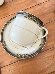 Noritake Spell Binder Cup & Saucer (s) Black Gold Rose Banded Bone China UNUSED! - Picture 1 of 4