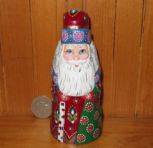 Santa Father Christmas RED coat Unique Russian SMALL HAND PAINTED signed FIGURE  - Picture 1 of 7