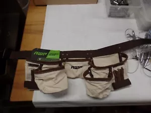 AWP Tool Bag Belt Brown/Cream Canvas/Leather NAIL TOOL APRON - Picture 1 of 3