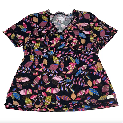 Camisa Médica Urbane Live Sweet Negra Rosa Azul Floral Pequeña Mediana Brillante Foto 1 de 4